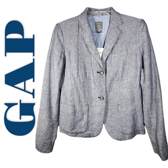 NWT GAP Linen Cotton Blend 2 Button Chambray Blue Summer Uniform Blazer, Size 2 - Picture 9 of 10